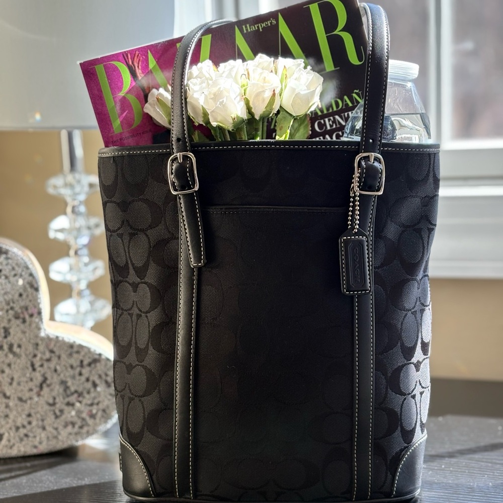 Coach Signature Bucket Bag w/ leather trim